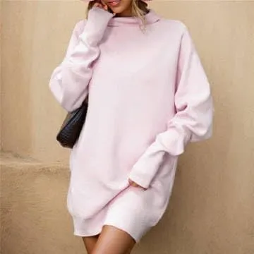IVERIRMIN Womens Mini Turtleneck Ribbed Sweater Dress Casual Oversized Elegant Batwing Long Sleeve Fine Knit Short Dresses