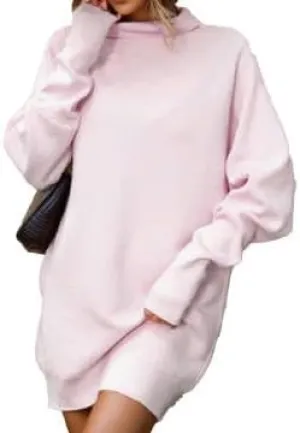 IVERIRMIN Womens Mini Turtleneck Ribbed Sweater Dress Casual Oversized Elegant Batwing Long Sleeve Fine Knit Short Dresses