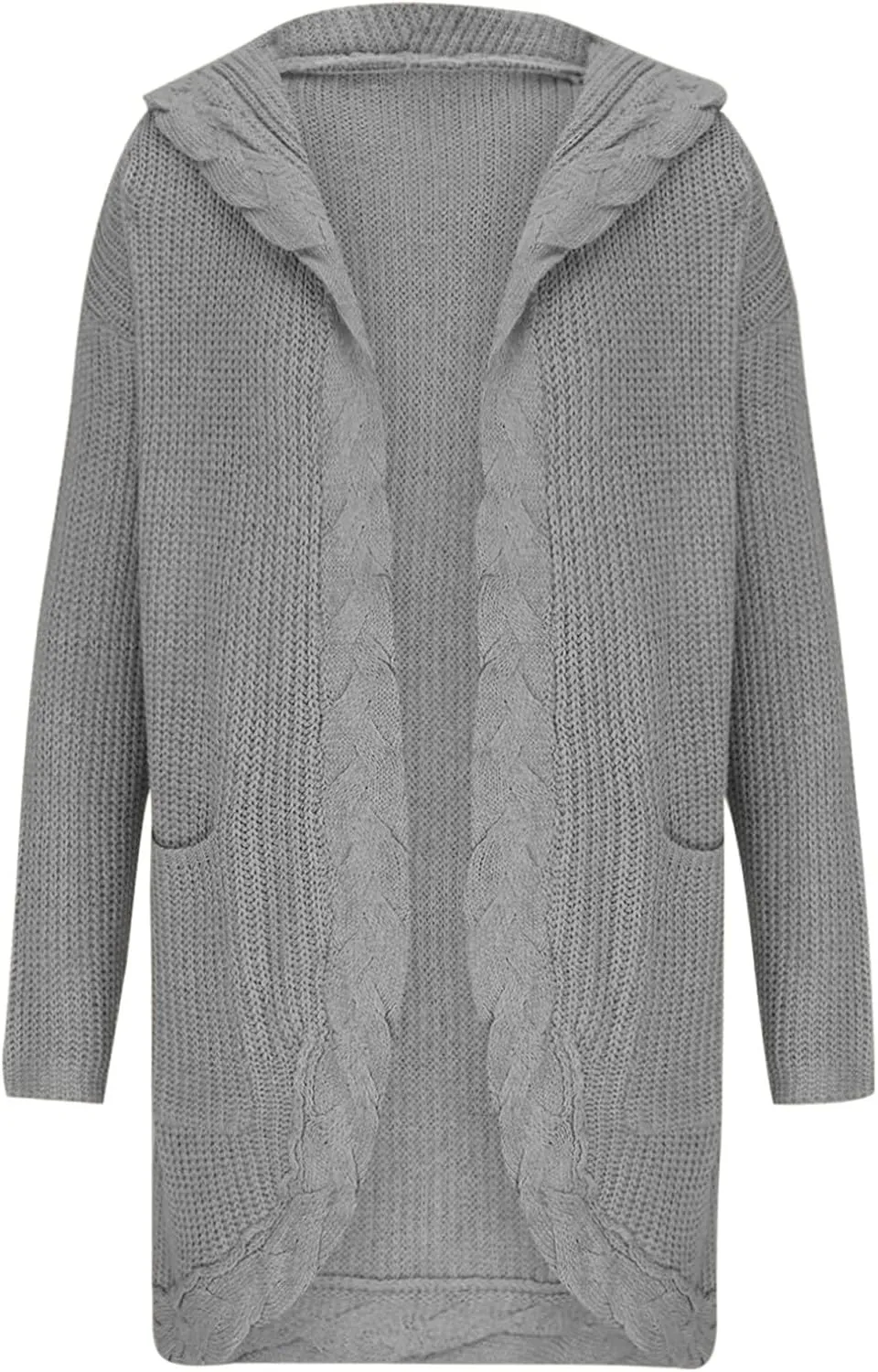 JOAU Women's Long Sleeve Soft Chunky Cable Knit Sweater Open Front Hooded Cardigans Outwear Casual Fall Winter Pockets Coat