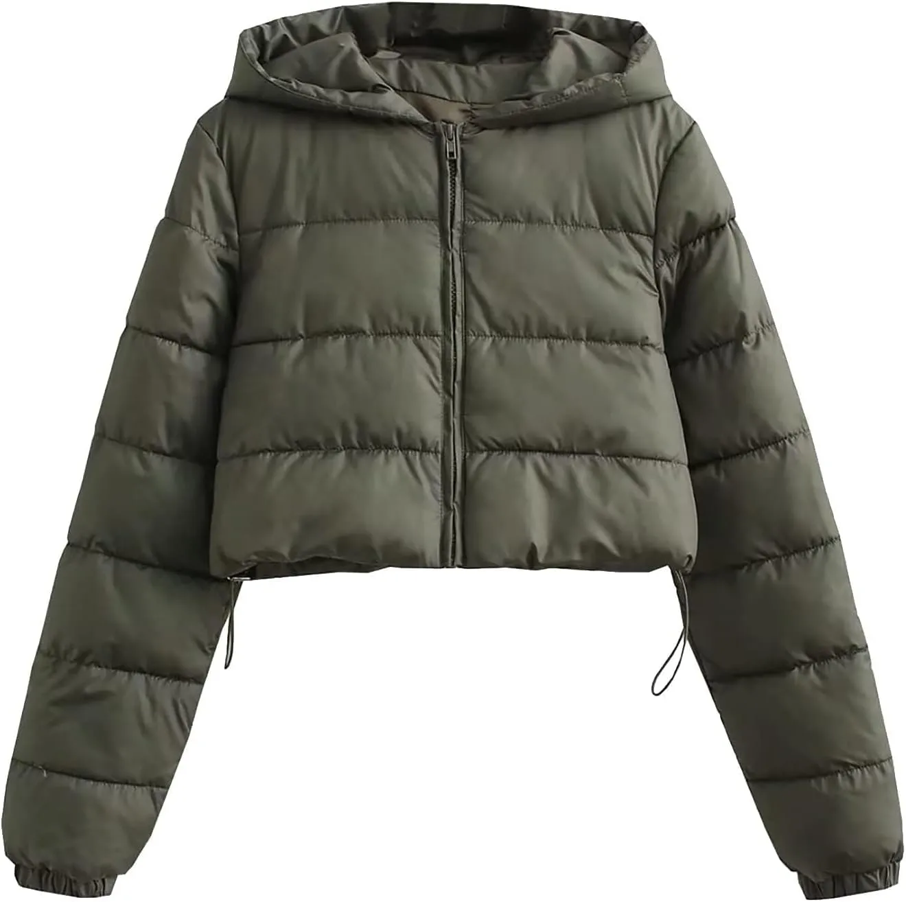 Kubbon Women Cropped Puffer Jacket Casual Long Sleeve Short Down Coat Cozy Warm Zip Up Hooded Jacket Hoodies with Pockets