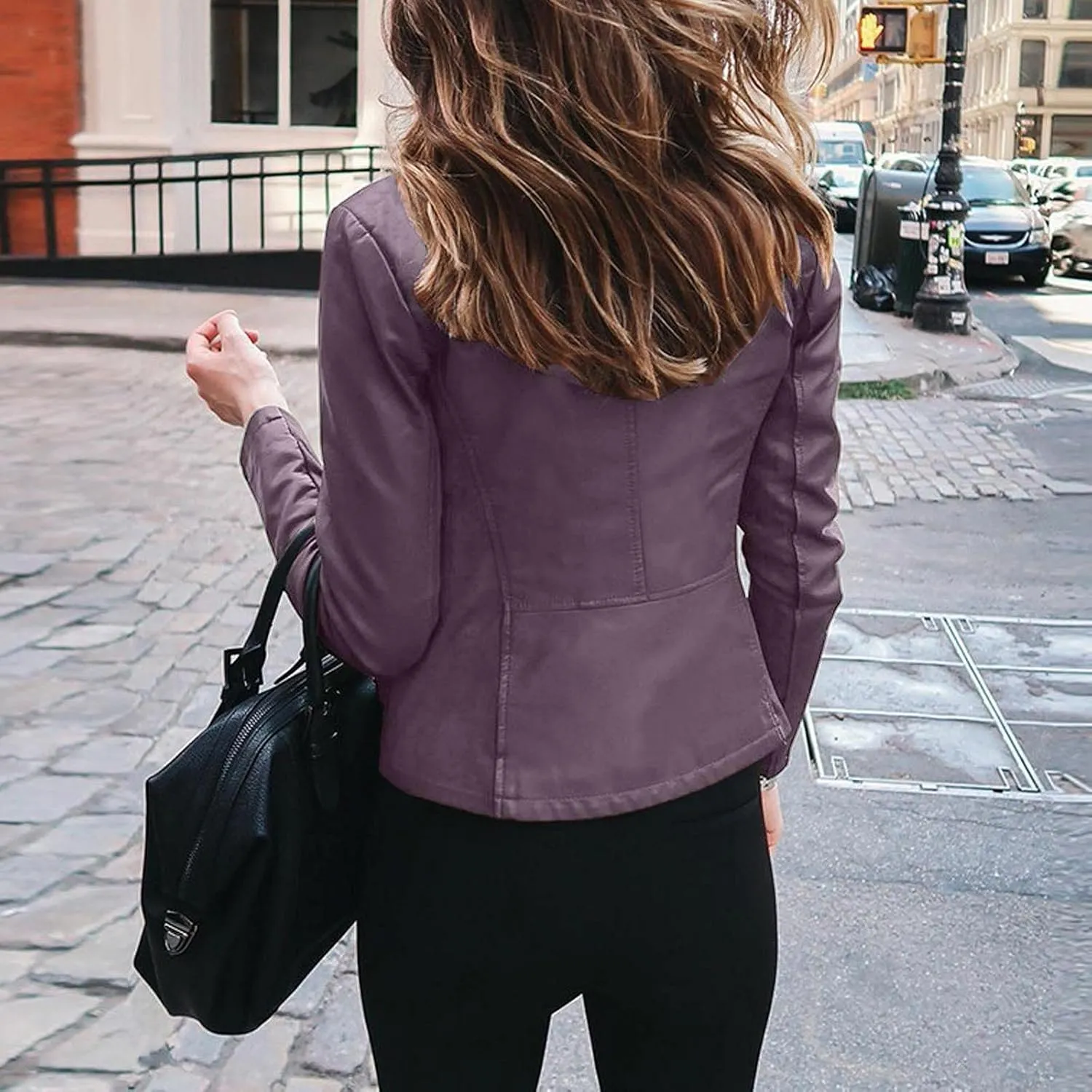 LCMTWX Brown Jacket Women Full Zip Snap Stand Collar Long Sleeve Outwear Cool Slim Jacket Coat for Vacation Daily Biker