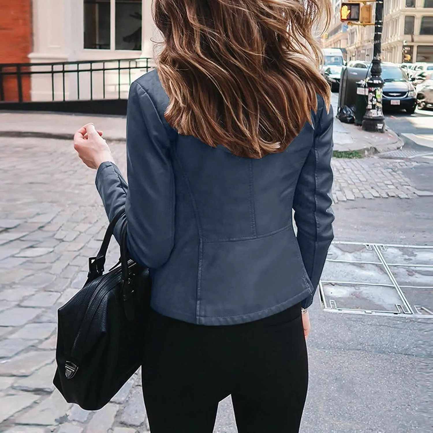 LCMTWX Brown Jacket Women Full Zip Snap Stand Collar Long Sleeve Outwear Cool Slim Jacket Coat for Vacation Daily Biker