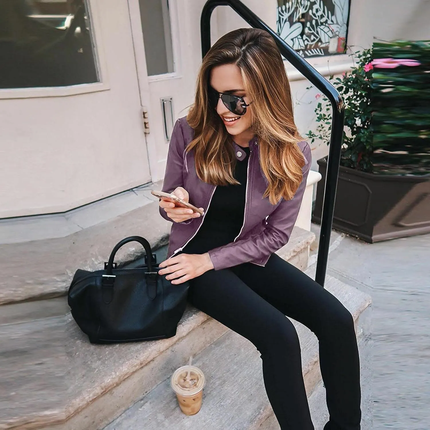 LCMTWX Brown Jacket Women Full Zip Snap Stand Collar Long Sleeve Outwear Cool Slim Jacket Coat for Vacation Daily Biker