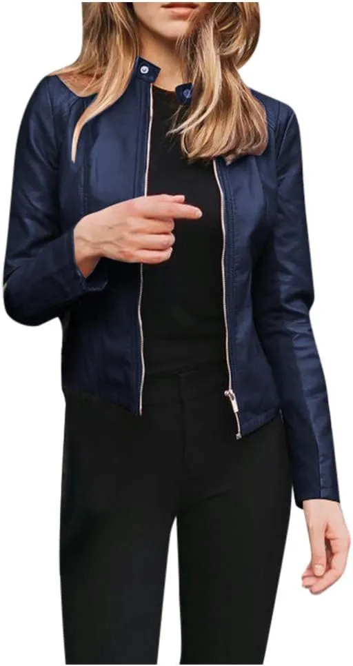 LCMTWX Leather Jackets Jacket Coat Punk Tops Motor Cropped Short Lapel Zip Women's Coat Coats for Women Women Jackets De