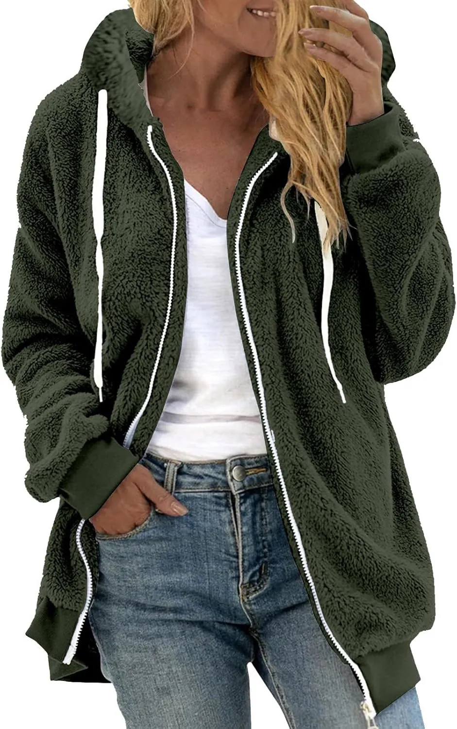 LCMTWX Women's Relaxed Fit Graphic Sweatshirt Printed Casual Pocket Long Sleeve Jacket Cute Drawstring Fall Clothes with Whit