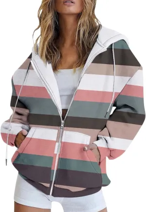 LCMTWX Women's Relaxed Fit Graphic Sweatshirt Printed Casual Pocket Long Sleeve Jacket Cute Drawstring Fall Clothes with Whit