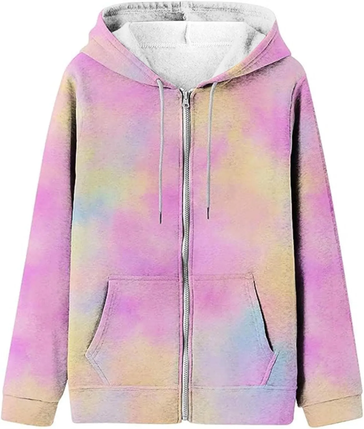LCMTWX Women's Relaxed Fit Graphic Sweatshirt Printed Casual Pocket Long Sleeve Jacket Cute Drawstring Fall Clothes with Whit