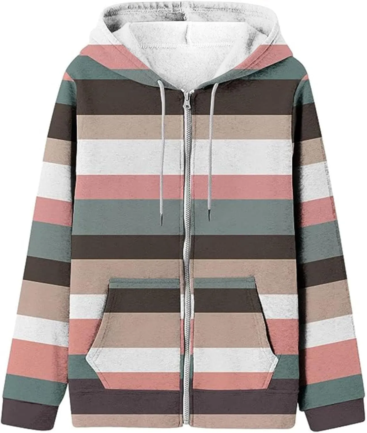 LCMTWX Women's Relaxed Fit Graphic Sweatshirt Printed Casual Pocket Long Sleeve Jacket Cute Drawstring Fall Clothes with Whit