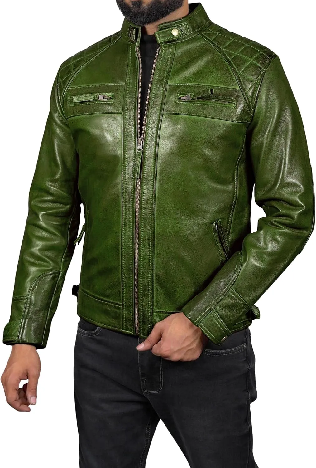 Leather Jacket Men - Cafe Racer Mens Jackets Casual Stylish Motorcycle Jacket - Lambskin Men's Biker Leather Jackets For Men