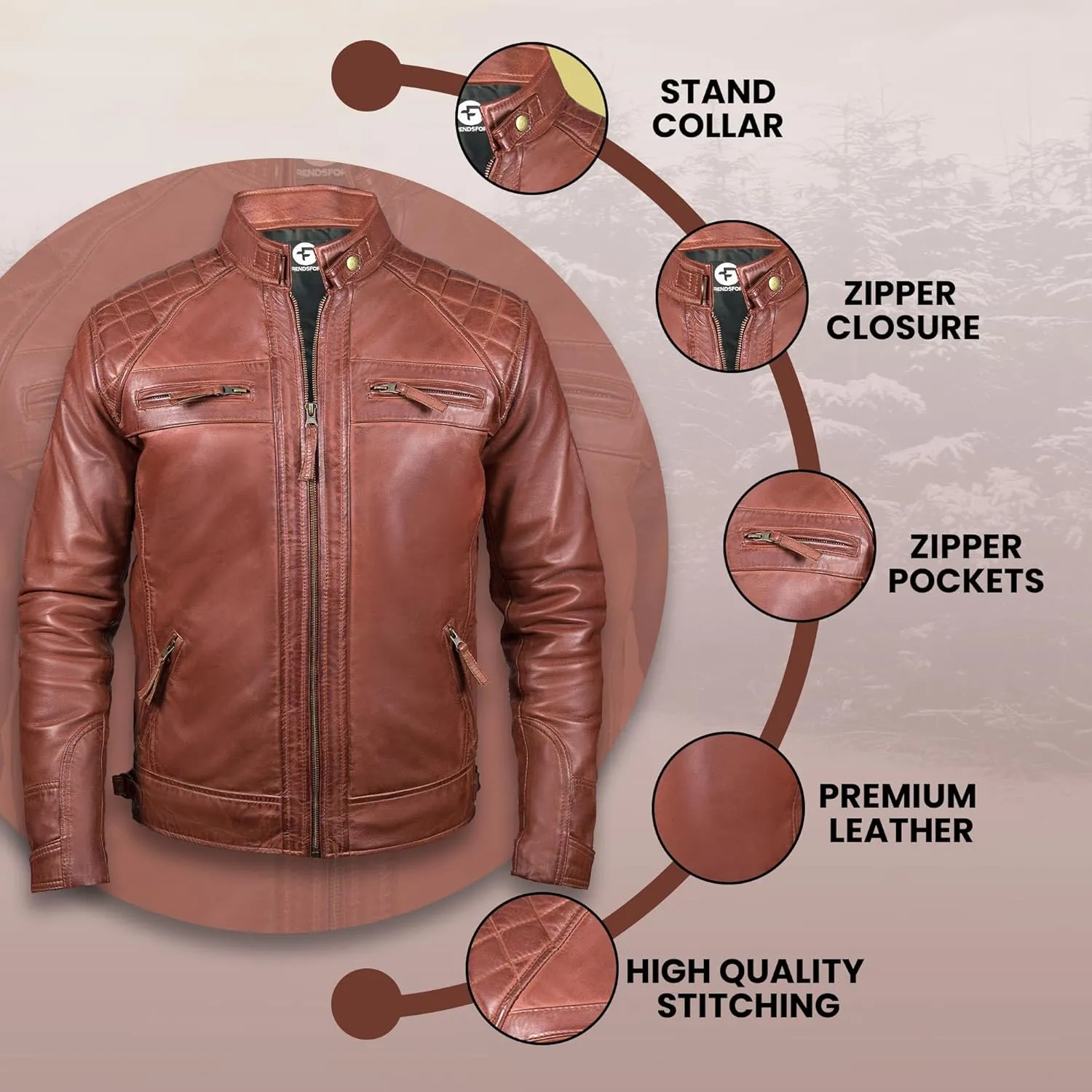 Leather Jacket Men - Cafe Racer Mens Jackets Casual Stylish Motorcycle Jacket - Lambskin Men's Biker Leather Jackets For Men
