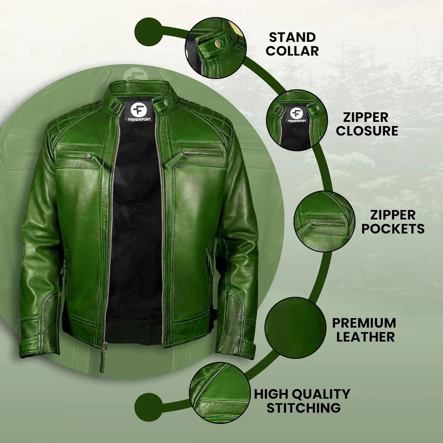 Leather Jacket Men - Cafe Racer Mens Jackets Casual Stylish Motorcycle Jacket - Lambskin Men's Biker Leather Jackets For Men