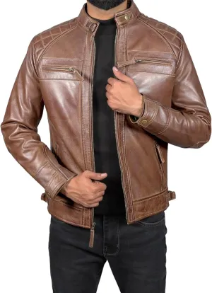 Leather Jacket Men - Cafe Racer Mens Jackets Casual Stylish Motorcycle Jacket - Lambskin Men's Biker Leather Jackets For Men