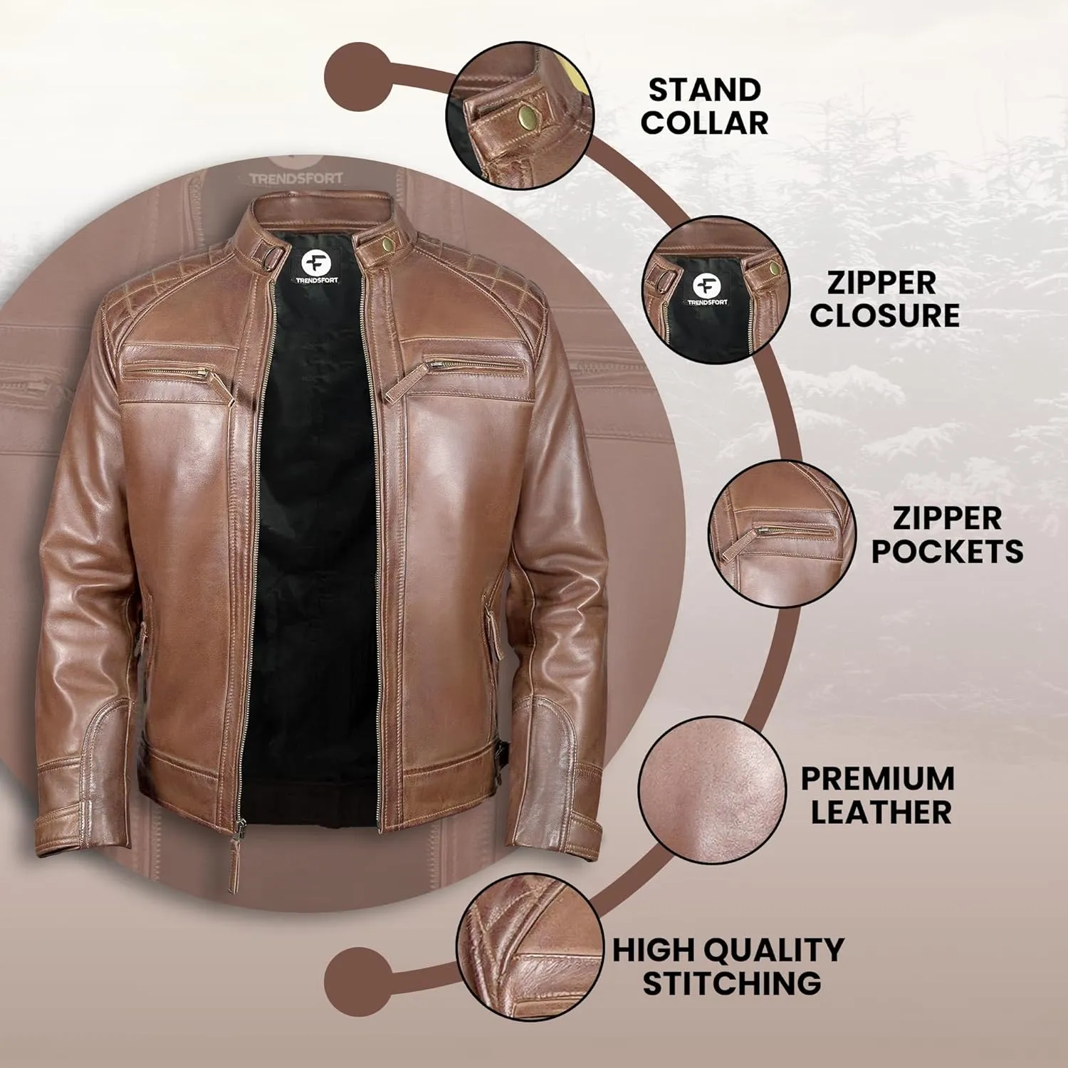 Leather Jacket Men - Cafe Racer Mens Jackets Casual Stylish Motorcycle Jacket - Lambskin Men's Biker Leather Jackets For Men