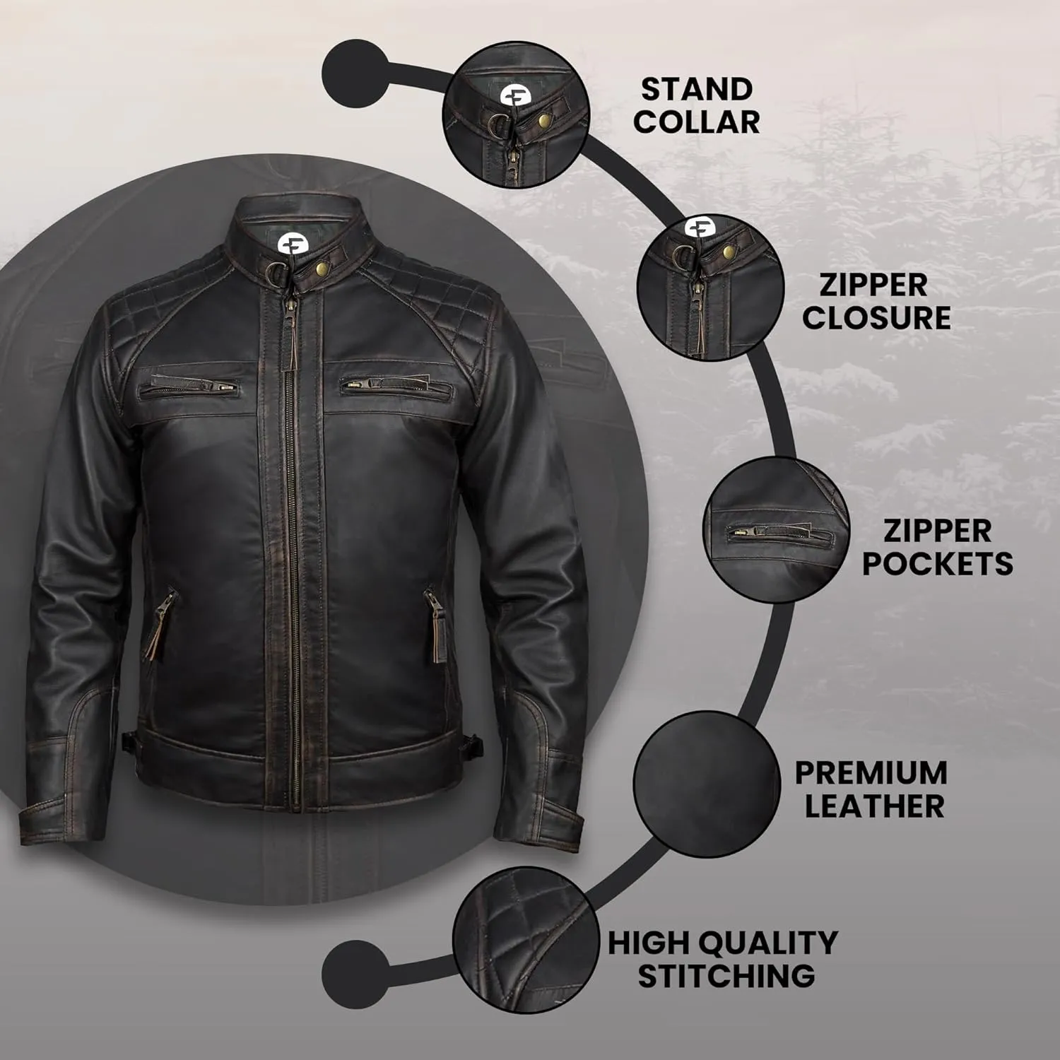 Leather Jacket Men - Cafe Racer Mens Jackets Casual Stylish Motorcycle Jacket - Lambskin Men's Biker Leather Jackets For Men