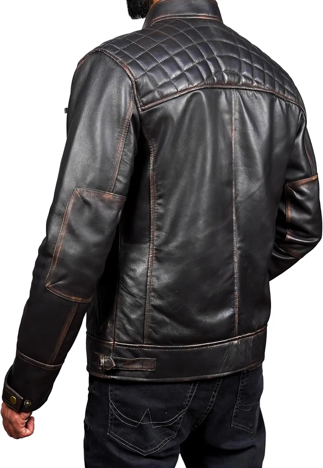 Leather Jacket Men - Cafe Racer Mens Jackets Casual Stylish Motorcycle Jacket - Lambskin Men's Biker Leather Jackets For Men