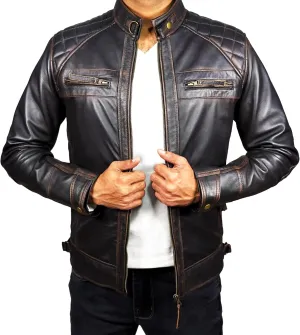 Leather Jacket Men - Cafe Racer Mens Jackets Casual Stylish Motorcycle Jacket - Lambskin Men's Biker Leather Jackets For Men