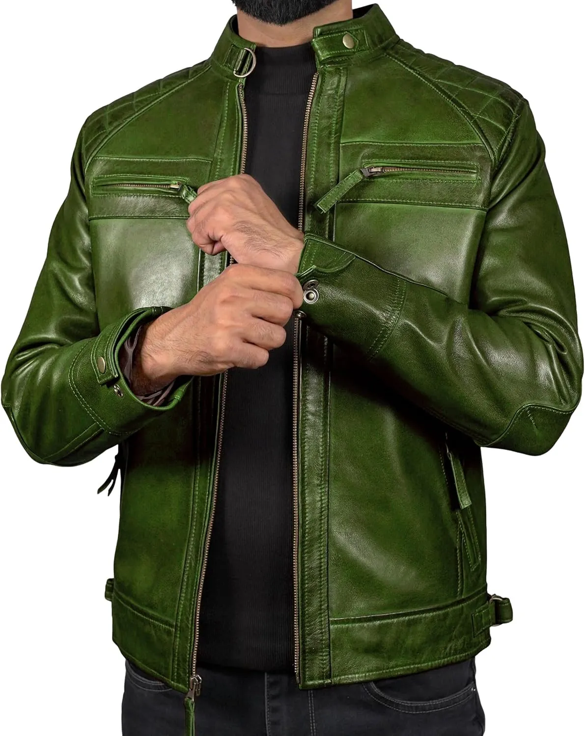 Leather Jacket Men - Cafe Racer Mens Jackets Casual Stylish Motorcycle Jacket - Lambskin Men's Biker Leather Jackets For Men