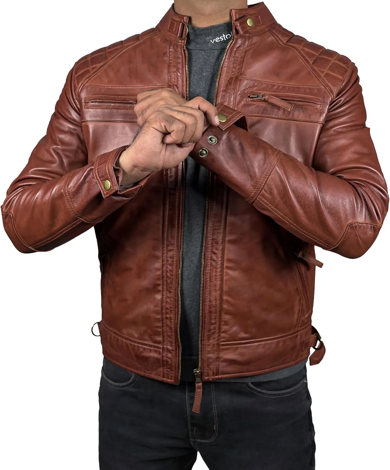 Leather Jacket Men - Cafe Racer Mens Jackets Casual Stylish Motorcycle Jacket - Lambskin Men's Biker Leather Jackets For Men