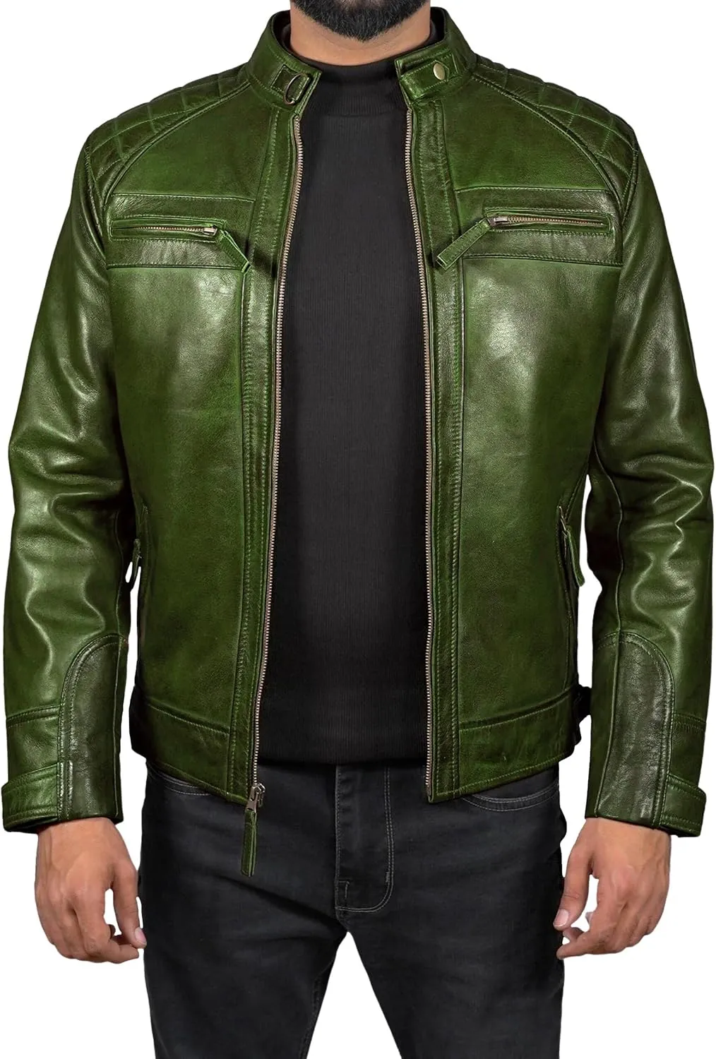 Leather Jacket Men - Cafe Racer Mens Jackets Casual Stylish Motorcycle Jacket - Lambskin Men's Biker Leather Jackets For Men