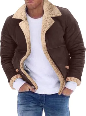 Leather Jacket Men Shearling Sherpa Lined Faux Leather Bomber Jacket Motorcycle Stlyle Warm Winter Coat with Pockets Outerwear
