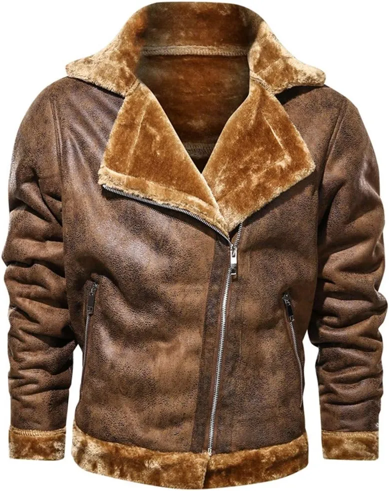 Leather Jackets for Men, Faux Leather Fleece Lined Fall Winter Warm Coat Men Motorcycle Biker Bomber Jacket