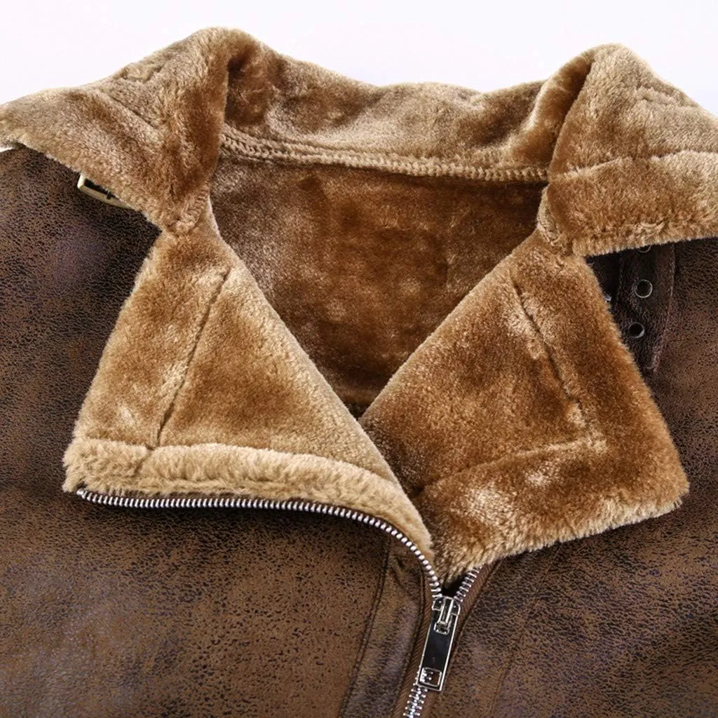 Leather Jackets for Men, Faux Leather Fleece Lined Fall Winter Warm Coat Men Motorcycle Biker Bomber Jacket
