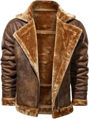 Leather Jackets for Men, Faux Leather Fleece Lined Fall Winter Warm Coat Men Motorcycle Biker Bomber Jacket