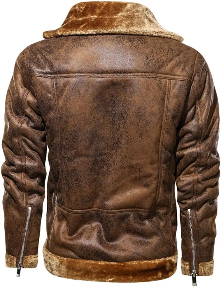 Leather Jackets for Men, Faux Leather Fleece Lined Fall Winter Warm Coat Men Motorcycle Biker Bomber Jacket