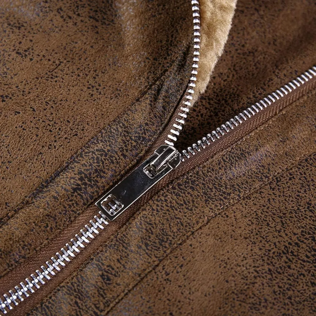 Leather Jackets for Men, Faux Leather Fleece Lined Fall Winter Warm Coat Men Motorcycle Biker Bomber Jacket