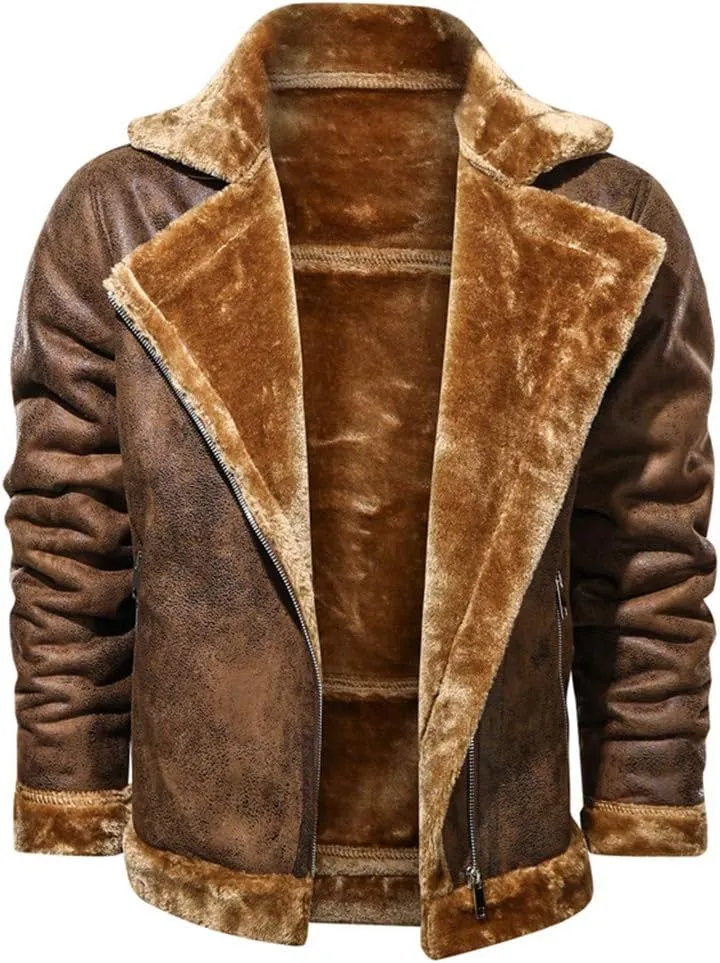 Leather Jackets for Men, Faux Leather Fleece Lined Fall Winter Warm Coat Men Motorcycle Biker Bomber Jacket