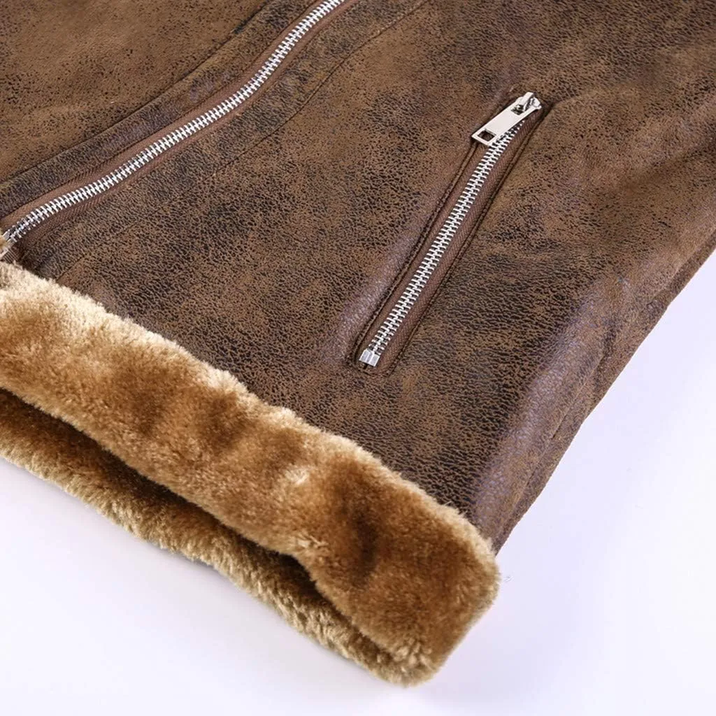 Leather Jackets for Men, Faux Leather Fleece Lined Fall Winter Warm Coat Men Motorcycle Biker Bomber Jacket