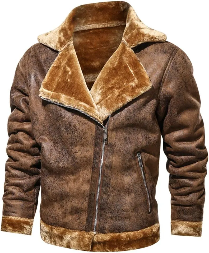 Leather Jackets for Men, Faux Leather Fleece Lined Fall Winter Warm Coat Men Motorcycle Biker Bomber Jacket