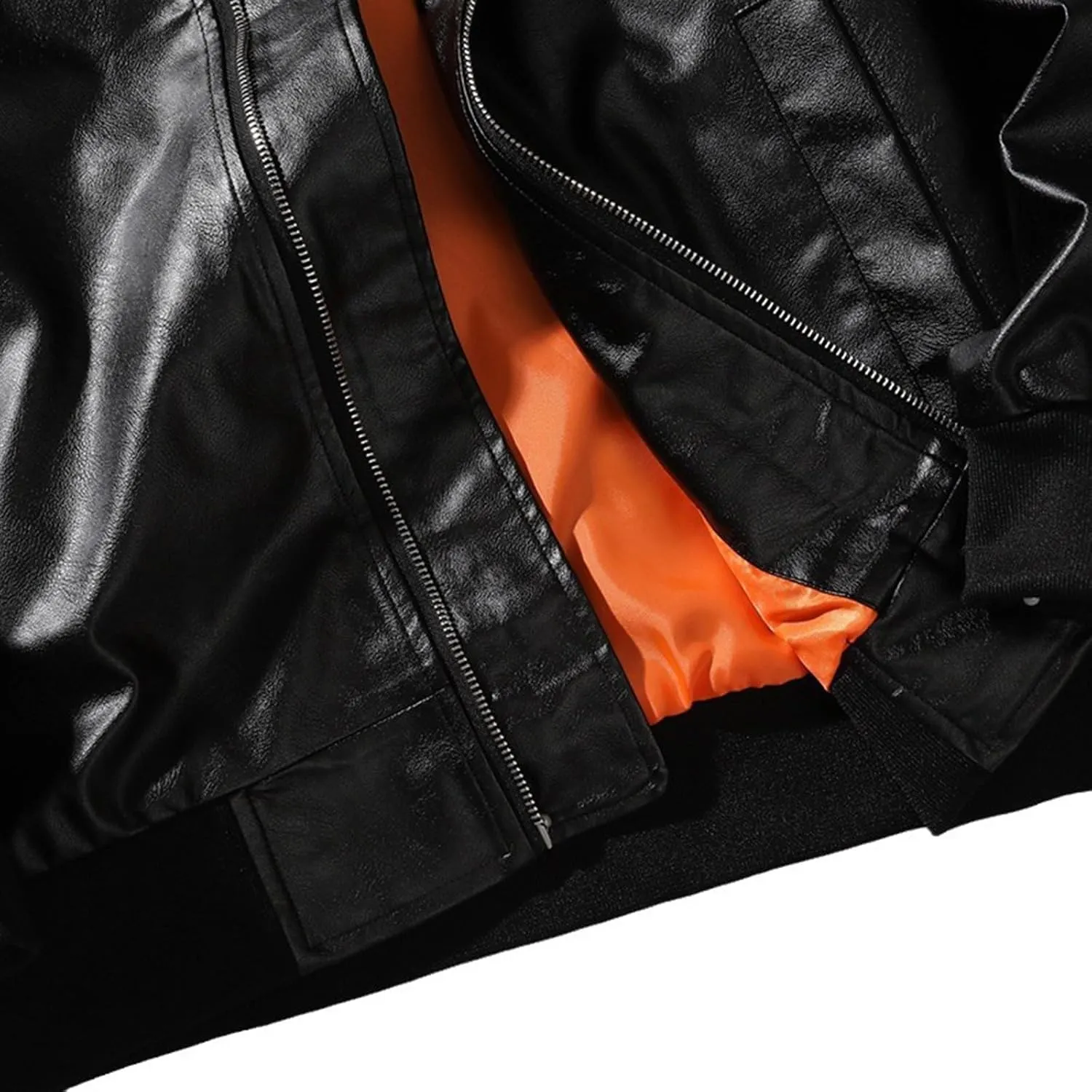 Leather Jackets For Mens Faux Motorcycle PU Leather Coats Motorcycle Biker Racing Solid Color Zipper Pocket Outwear