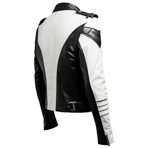 Leather Jets Mens White Black Genuine Sheepskin Biker Lapel Collar Asymmetric ZipUp Sport Outerwear Rider Leather Jacket