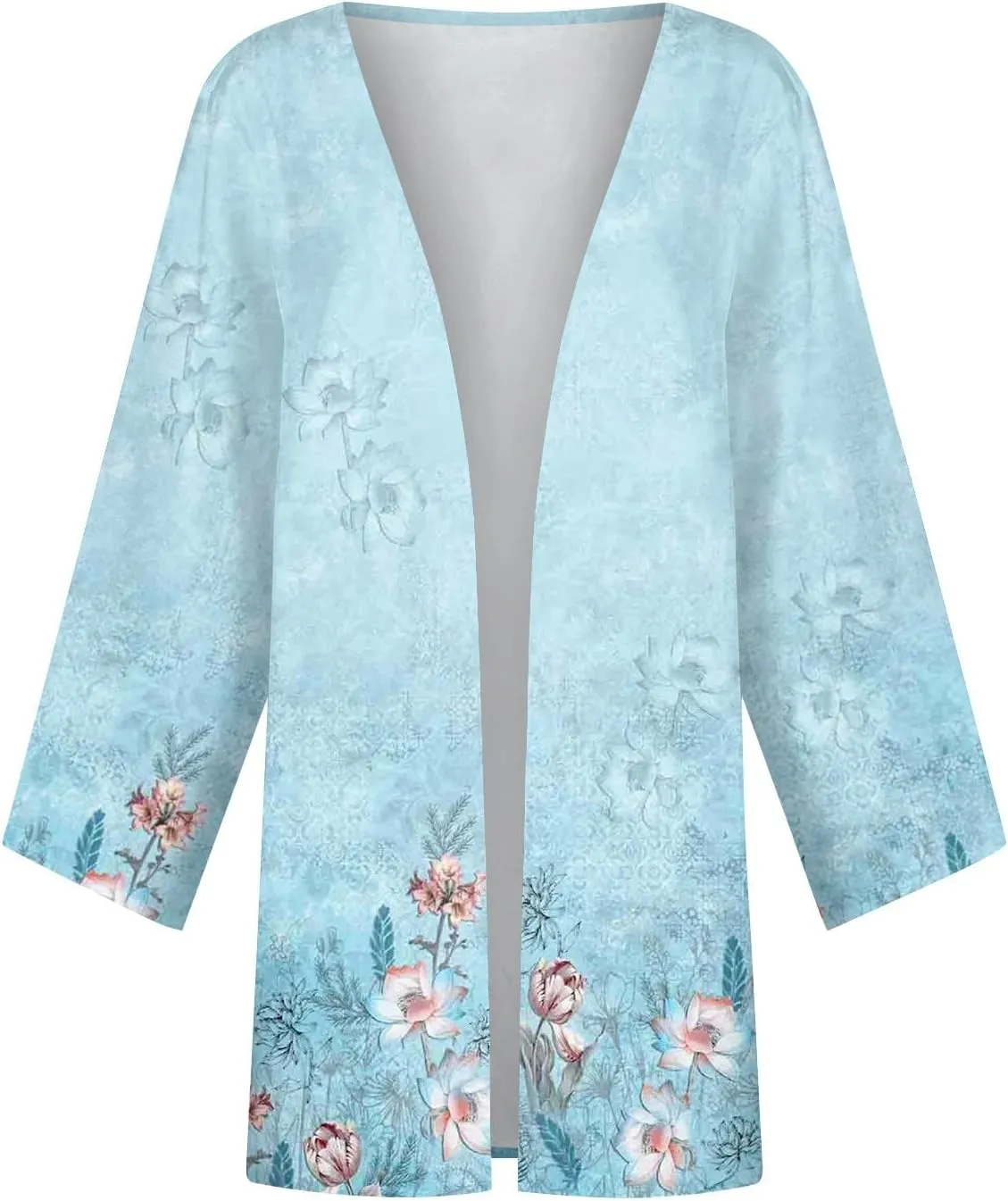 Lightweight Cardigans for Women 3/4 Sleeve Casual Loose Open Front Cardigan Floral Printed Trendy Cardigans