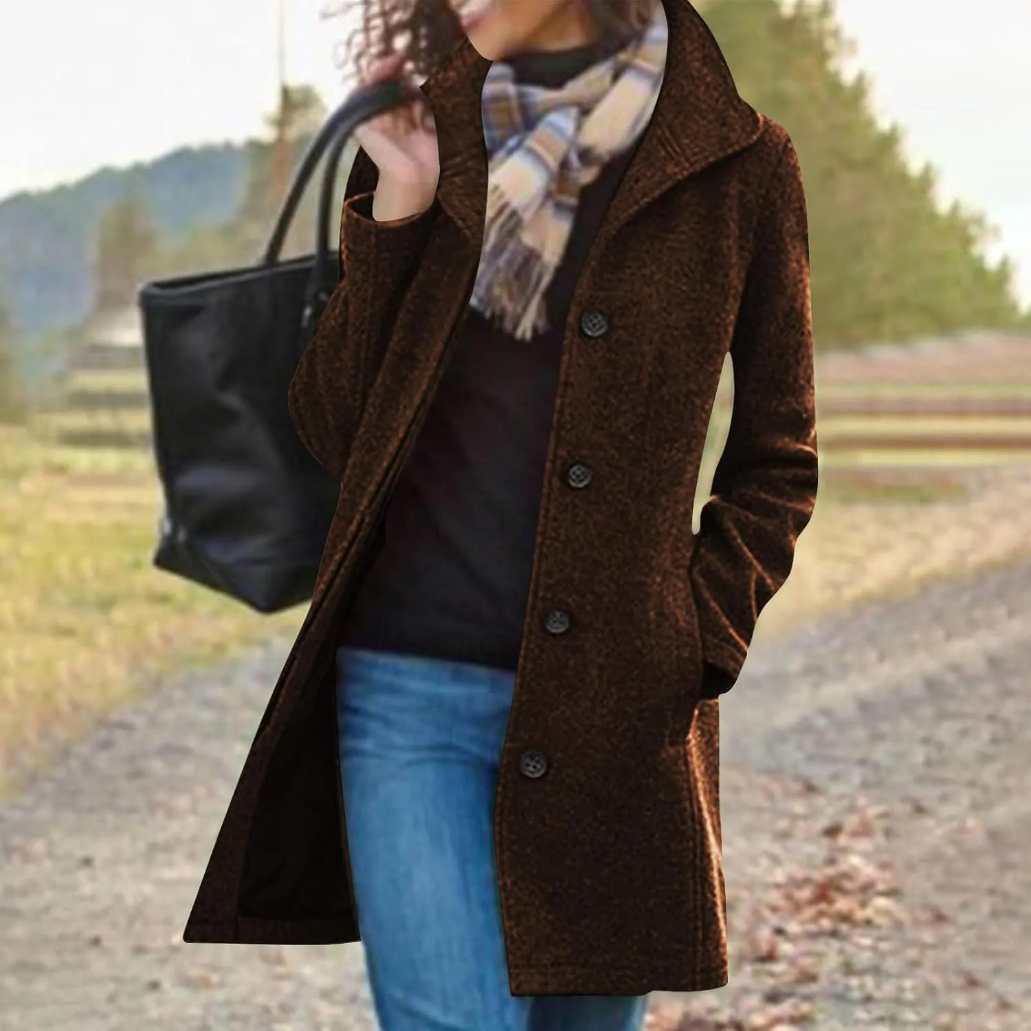 Lmdudan Long Pea Coats for Women Winter Stand Collar Single Breasted Wool Coats Wool Blend Peacoat Thicken Blazer Jackets