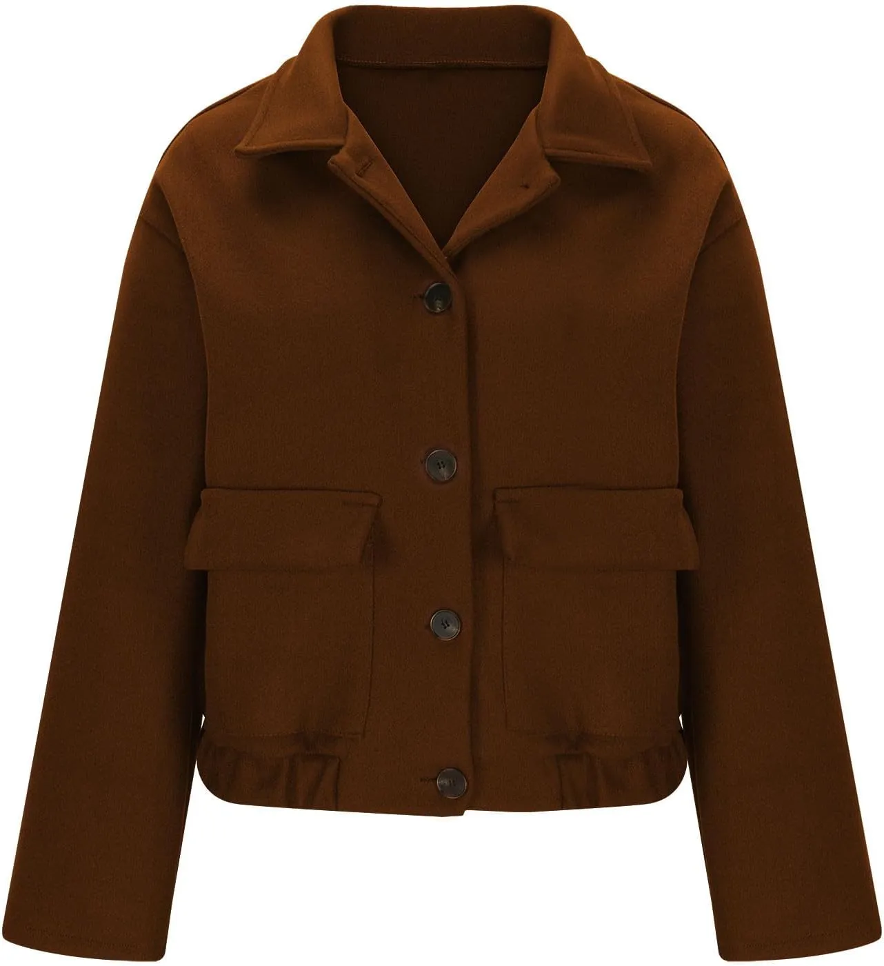 Lmdudan Women Short Wool Blend Jacket Lapel Single Breasted Long Sleeve Cropped Coat Wool Jacket with Flap Pockets Pea Coats