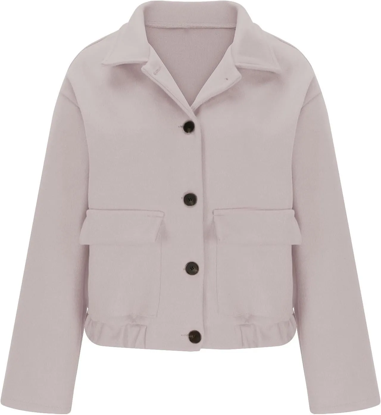 Lmdudan Women Short Wool Blend Jacket Lapel Single Breasted Long Sleeve Cropped Coat Wool Jacket with Flap Pockets Pea Coats