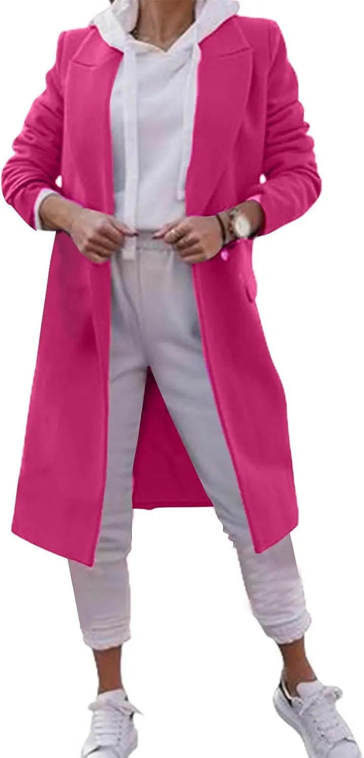 Lmdudan Women's Double Breasted Pea Coat Lapel Wool Blend Long Trench Jacket Winter Elegant Overcoat Outwear 2024 Trendy