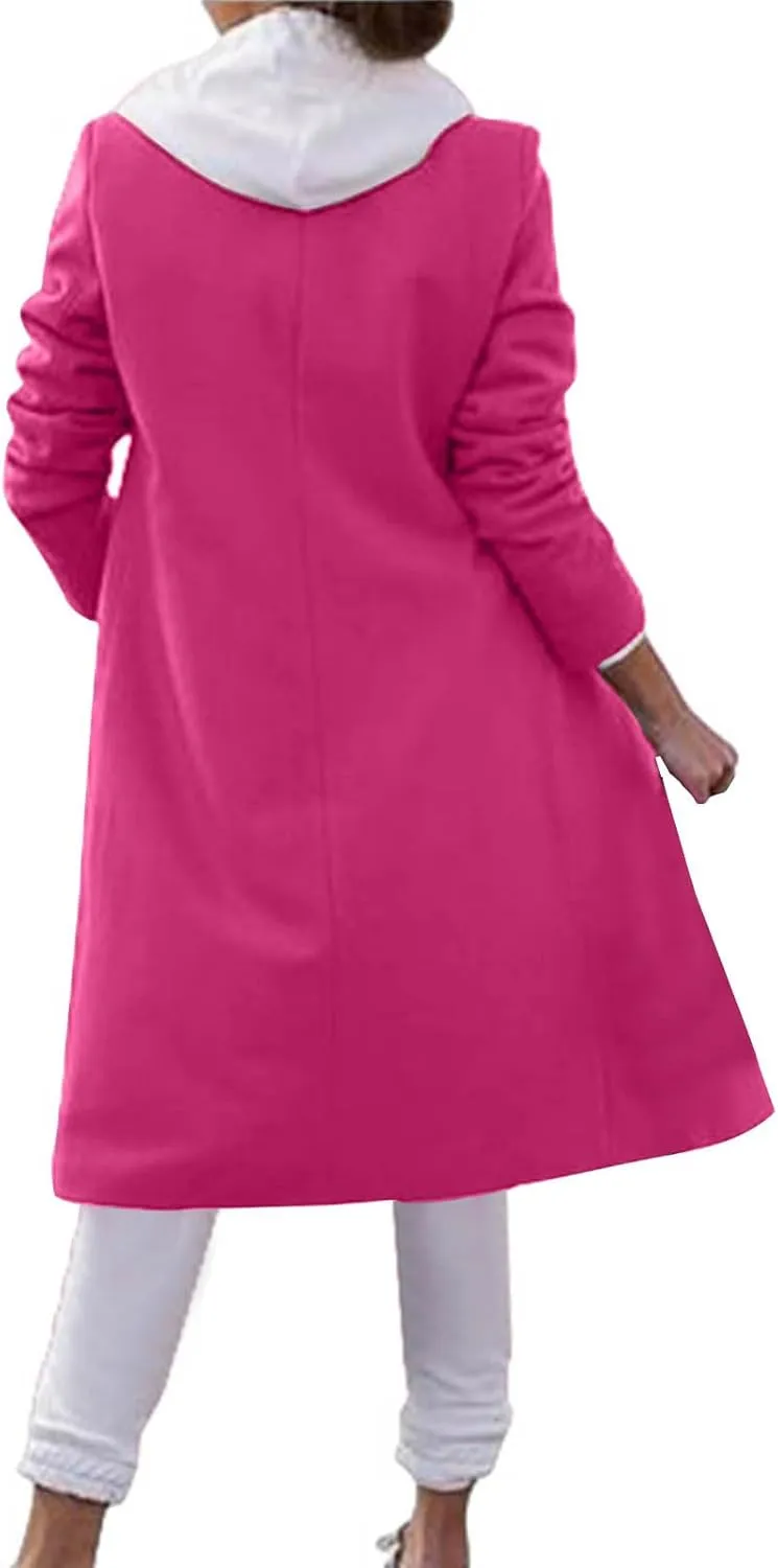 Lmdudan Women's Double Breasted Pea Coat Lapel Wool Blend Long Trench Jacket Winter Elegant Overcoat Outwear 2024 Trendy
