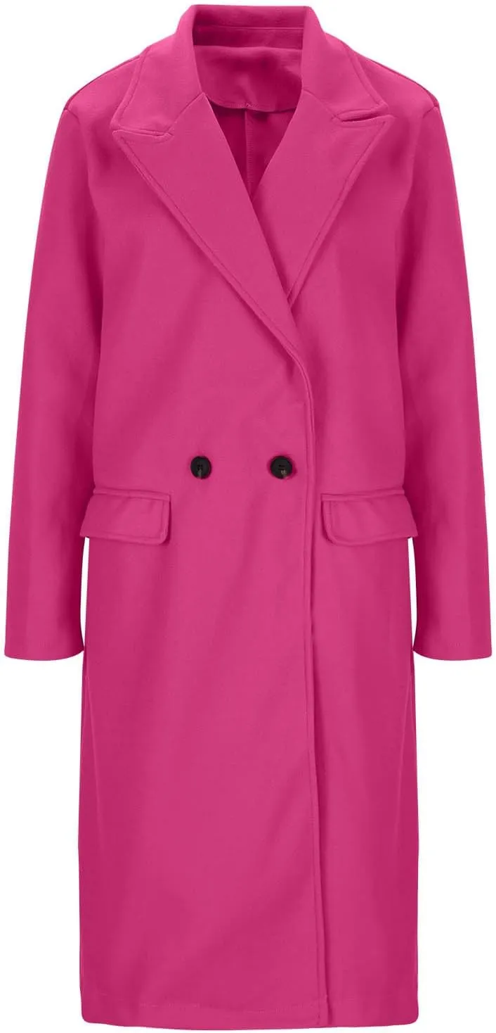 Lmdudan Women's Double Breasted Pea Coat Lapel Wool Blend Long Trench Jacket Winter Elegant Overcoat Outwear 2024 Trendy
