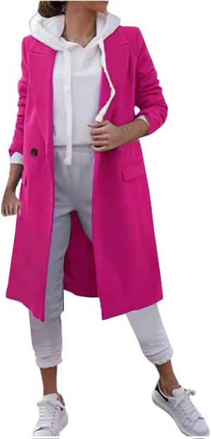 Lmdudan Women's Double Breasted Pea Coat Lapel Wool Blend Long Trench Jacket Winter Elegant Overcoat Outwear 2024 Trendy