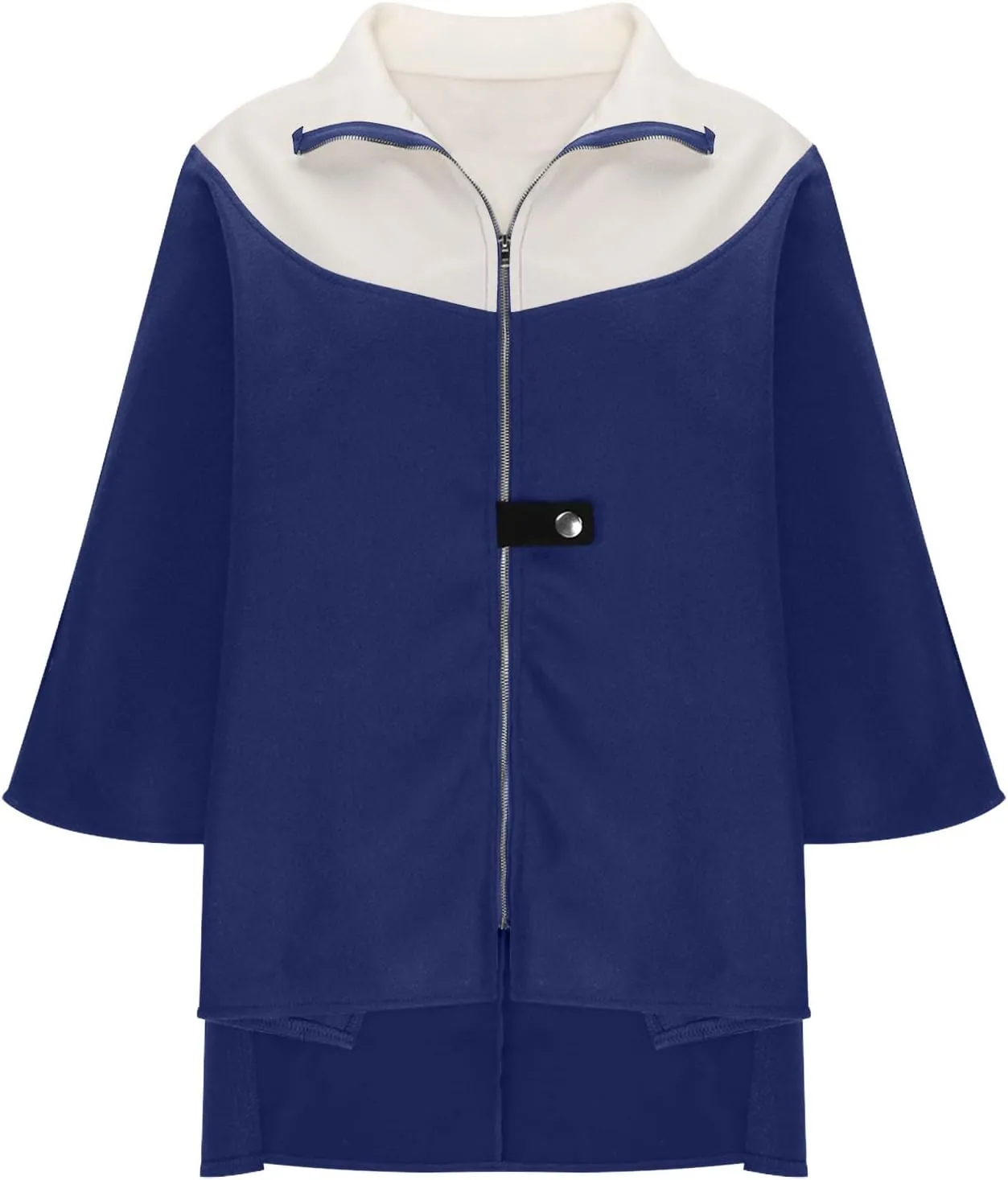 Lmdudan Women's Zip Up Wool Blend Coats Plus Size Color Block Stand Collar Side Slit Trench Coat Casual Long Sleeve Cardigan