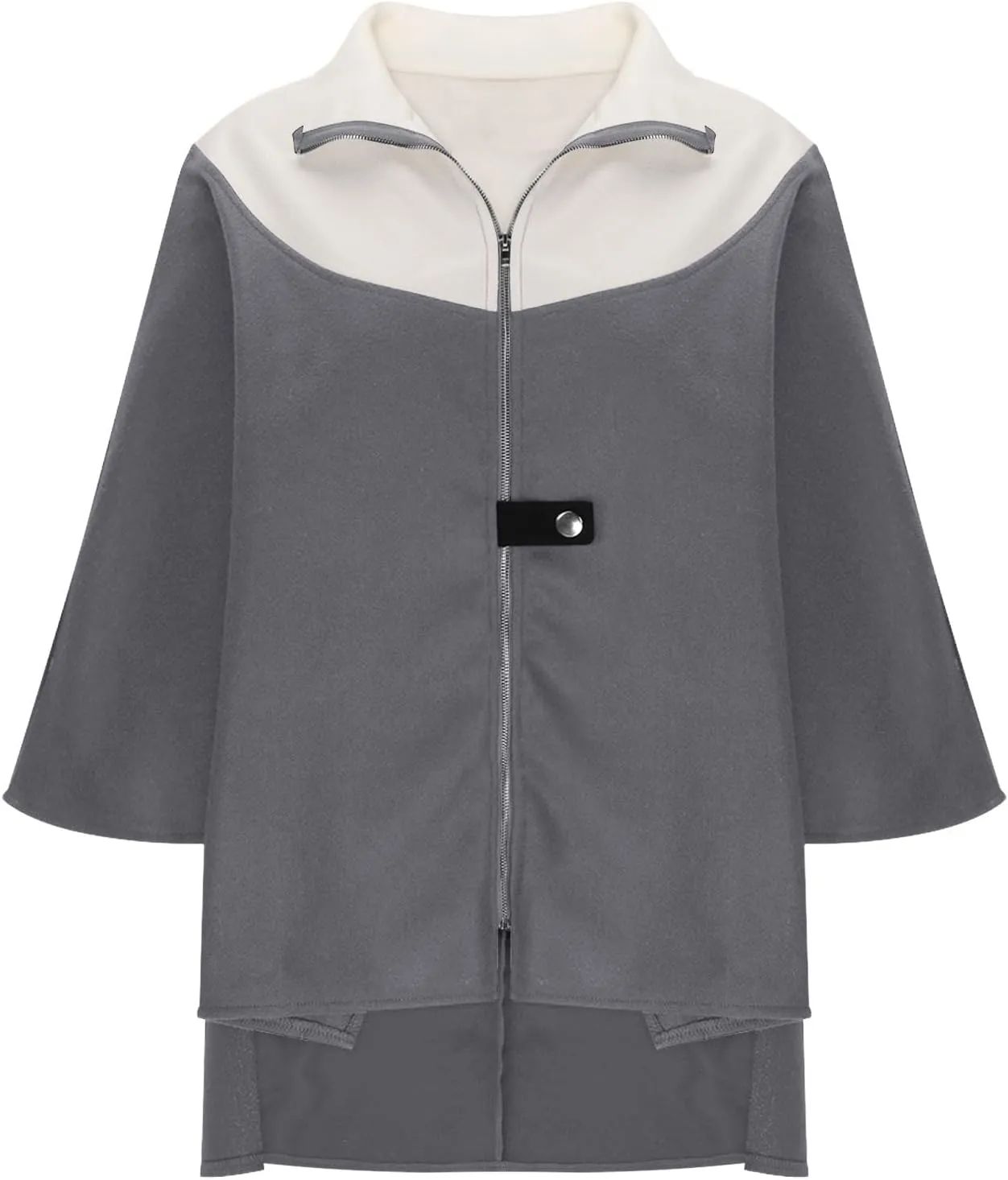 Lmdudan Women's Zip Up Wool Blend Coats Plus Size Color Block Stand Collar Side Slit Trench Coat Casual Long Sleeve Cardigan