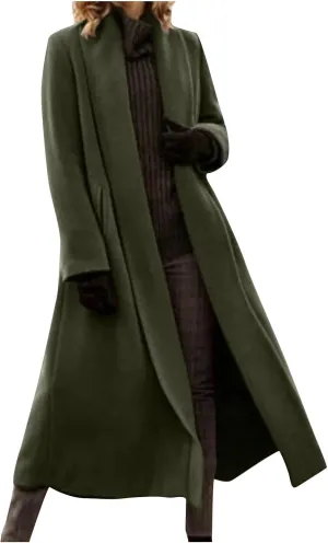 Lmdudan Wool Blend Coat for Women Elegant Shawl Collar Open Front Coats Formal Work Mid Long Winter Pea Coat Outwear Tops
