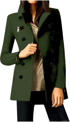 Lmdudan Wool Blend Coats for Women Double Breasted Trendy Trench Coat Winter Casual Solid Color Lapel Peacoat Jacket 2024