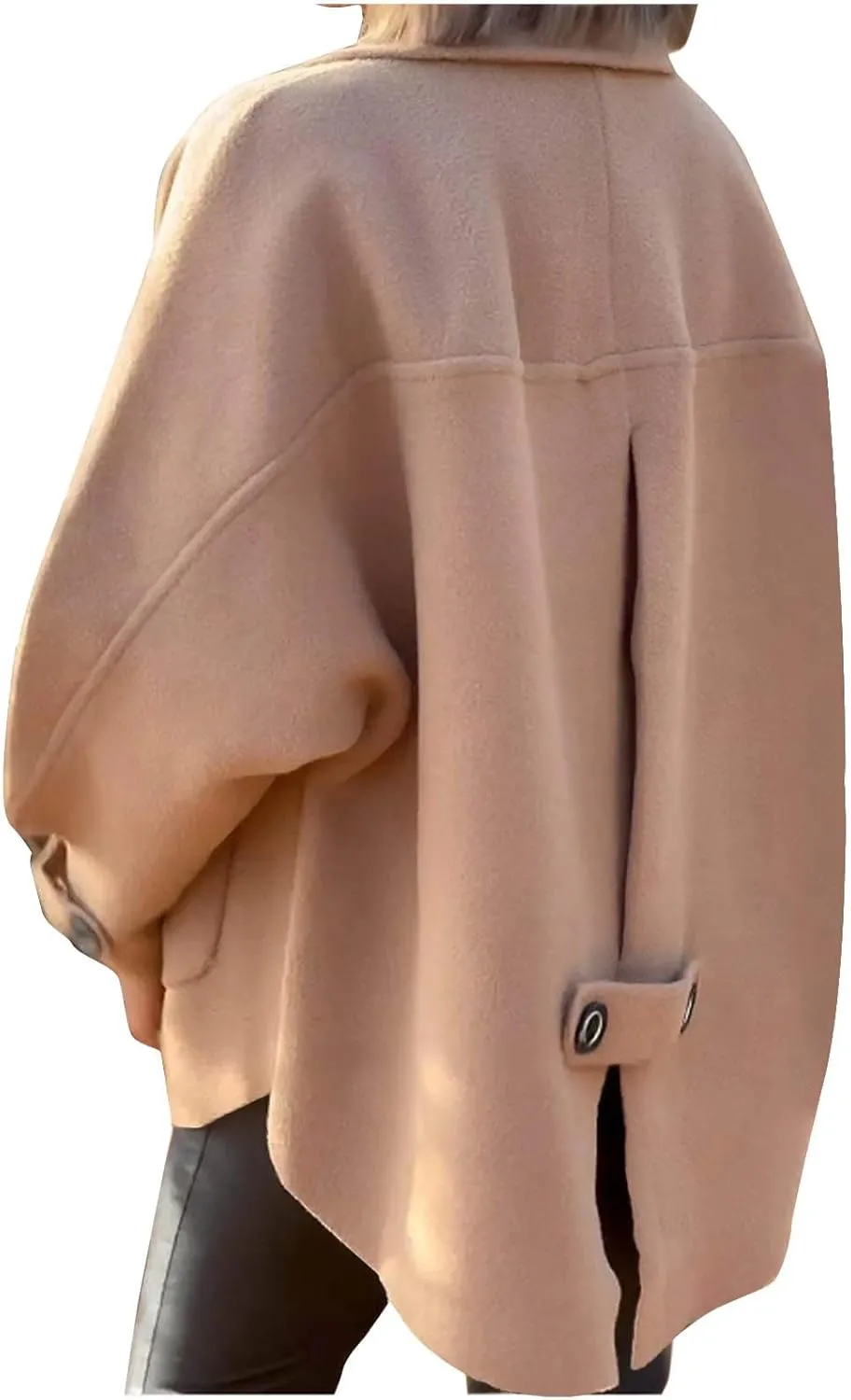 Lmdudan Wool Shacket Jacket for Women Oversized Long Sleeve Pea Coat Jackets Button Down Wool Blend Coats with Pocket