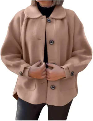 Lmdudan Wool Shacket Jacket for Women Oversized Long Sleeve Pea Coat Jackets Button Down Wool Blend Coats with Pocket