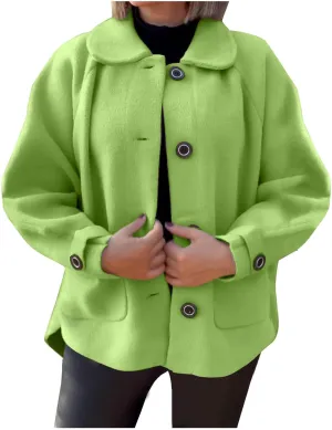 Lmdudan Wool Shacket Jacket for Women Oversized Long Sleeve Pea Coat Jackets Button Down Wool Blend Coats with Pocket