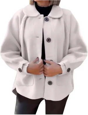 Lmdudan Wool Shacket Jacket for Women Oversized Long Sleeve Pea Coat Jackets Button Down Wool Blend Coats with Pocket